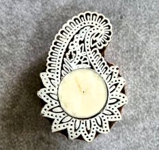 Handcrafted Wooden Paisley T Light Decor Piece